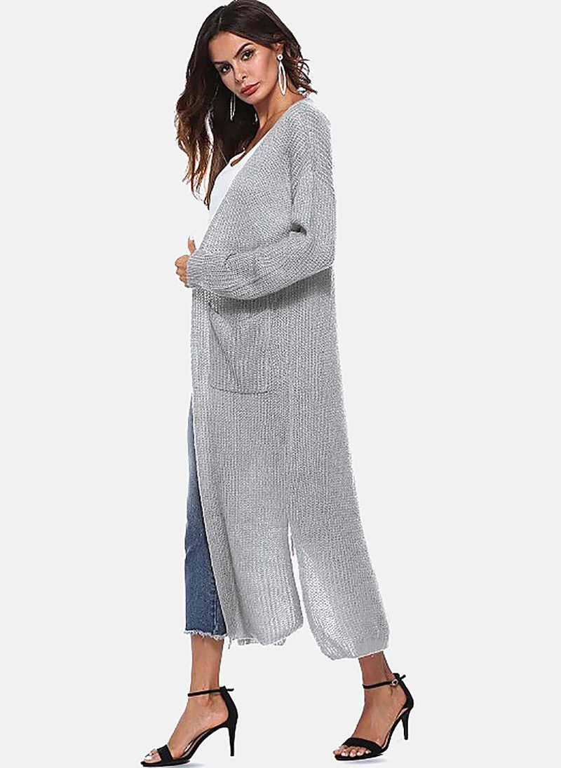 YUNIQEE Grey Solid Relaxed Fit Open front Shrugs
