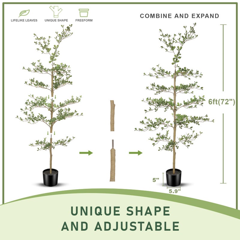 LYERSE Black Olive Tree Artificial- 6ft Faux Black Olive Tree with Natural Trunk and Realistic Leaves - Artificial Shady Lady Tree for Modern Home Office House Living Room Decor - Image 3