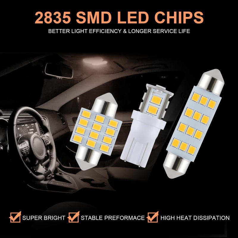 iFunyLED 24 Pieces Dome Light LED Car Interior Bulb Kit Set 194 T10 DE3175 578 31mm 42mm Bulbs Interior Replacement Lights for Car Map License Plate Door Side Marker Cornering Trunk Light - Warm White - Image 4