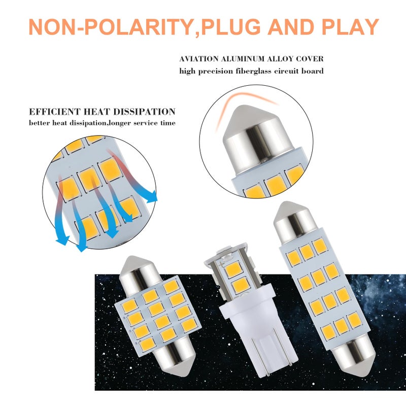 iFunyLED 24 Pieces Dome Light LED Car Interior Bulb Kit Set 194 T10 DE3175 578 31mm 42mm Bulbs Interior Replacement Lights for Car Map License Plate Door Side Marker Cornering Trunk Light - Warm White - Image 3