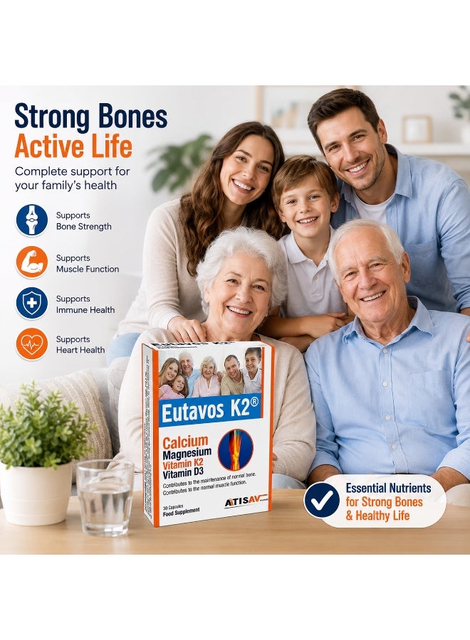 Atisav Pharma Atisav Eutavos K2 Calcium Magnesium with Vitamin K2 & Vitamin D3 | Bone, Muscle & Cardiovascular Support Supplement | 30 Capsules - Image 2