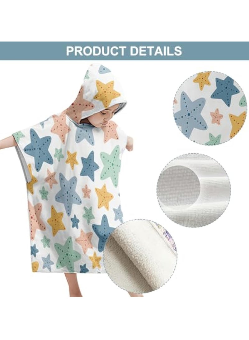 SOLARAE Kids Hooded Poncho Towel, Beach Changing Robe Bath Towel, Poncho for Swimming Pool, Microfibre Quick Dry Swimming Towel, Soft Bath Towel, Kids Dry Changing Robe, 65 x 75 cm Poncho Towel Short Sleeve - Image 4