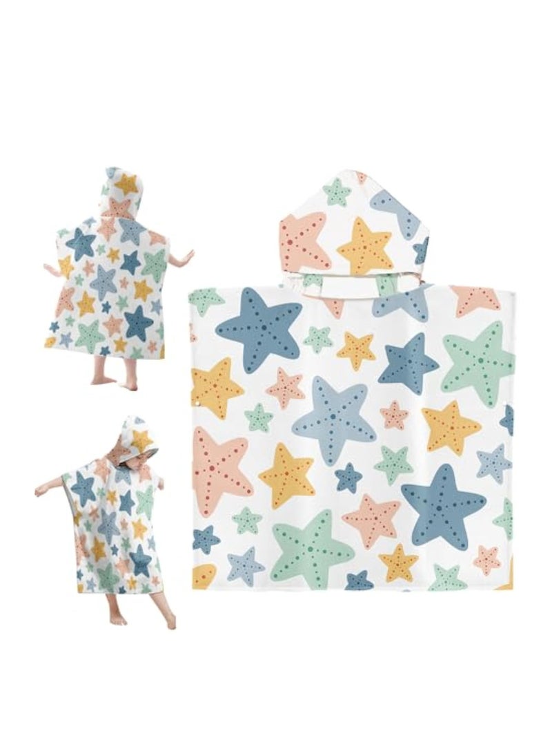 SOLARAE Kids Hooded Poncho Towel, Beach Changing Robe Bath Towel, Poncho for Swimming Pool, Microfibre Quick Dry Swimming Towel, Soft Bath Towel, Kids Dry Changing Robe, 65 x 75 cm Poncho Towel Short Sleeve - Image 1