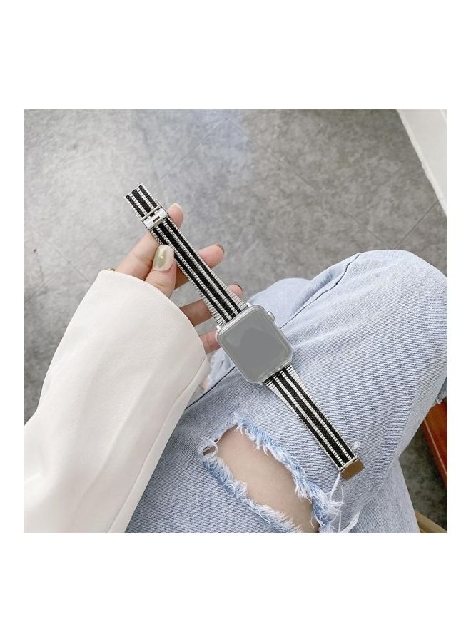 NIBEMINENT Three Lines Replacement Watchband For Apple Watch Series 7 45mm/6 & SE 5 4 44mm/3 2 1 42mm Silver/Black - Image 1