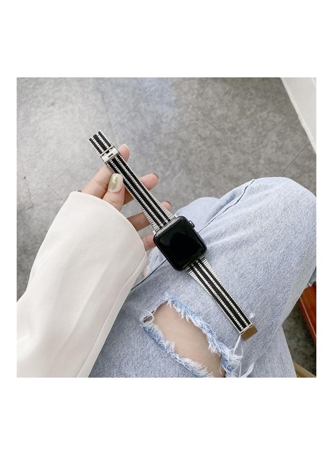 NIBEMINENT Three Lines Replacement Watchband For Apple Watch Series 7 45mm/6 & SE 5 4 44mm/3 2 1 42mm Silver/Black - Image 2