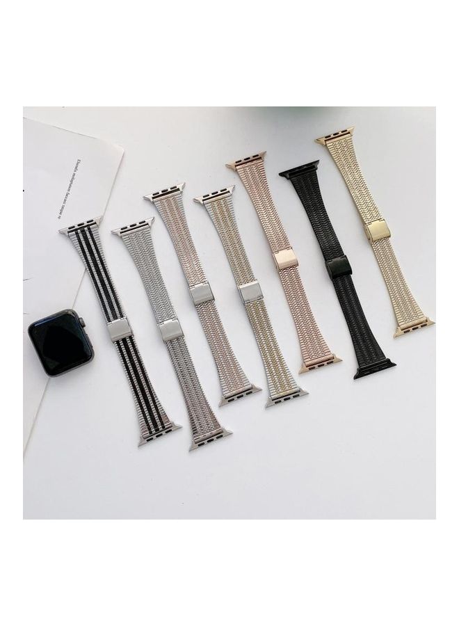 NIBEMINENT Three Lines Replacement Watchband For Apple Watch Series 7 45mm/6 & SE 5 4 44mm/3 2 1 42mm Silver/Black - Image 4