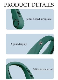 Ocean Portable Neck Fan with LED Display, Hands Free Bladeless Neck Fan, 5 Speeds Adjustable USB Rechargeable Battery Powered Personal Neck Fan for Office/Travel/Sports/Household/Outdoor, Green  - Image 5