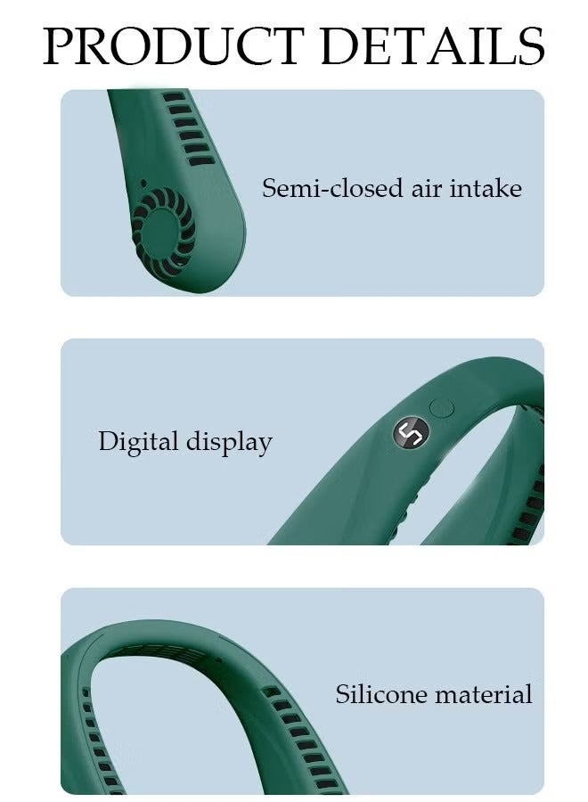 جي أس مروحة رقبة محمولة مع شاشة LED، مروحة رقبة خالية من اليدين، 5 سرعات قابلة للضبط، USB قابلة لإعادة الشحن بطارية شخصية مزودة بمروحة المكتب/السفر/الرياضة/المنزل/الهواء الطلي، أخضر - Image 5