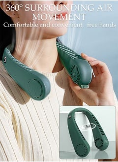 Ocean Portable Neck Fan with LED Display, Hands Free Bladeless Neck Fan, 5 Speeds Adjustable USB Rechargeable Battery Powered Personal Neck Fan for Office/Travel/Sports/Household/Outdoor, Green  - Image 2