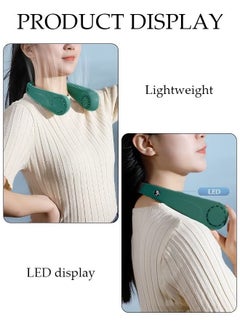 Ocean Portable Neck Fan with LED Display, Hands Free Bladeless Neck Fan, 5 Speeds Adjustable USB Rechargeable Battery Powered Personal Neck Fan for Office/Travel/Sports/Household/Outdoor, Green  - Image 3
