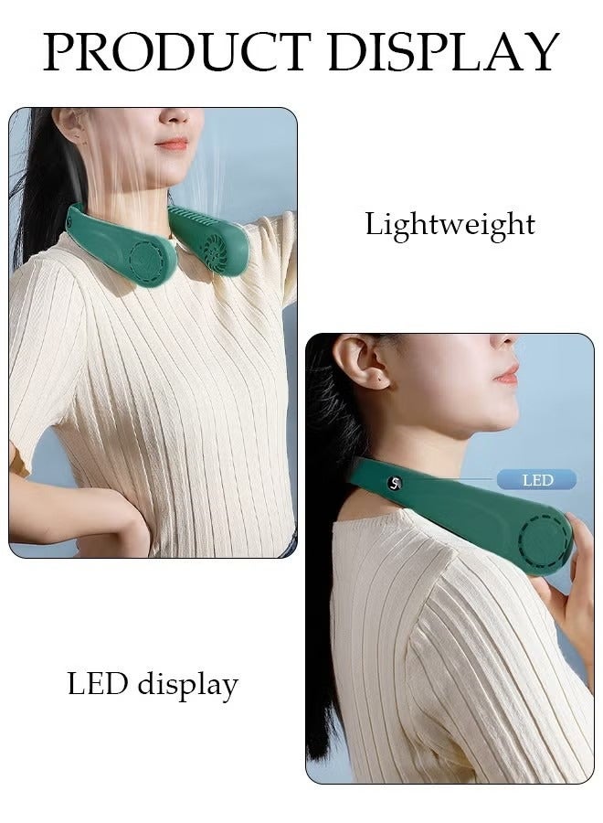 جي أس مروحة رقبة محمولة مع شاشة LED، مروحة رقبة خالية من اليدين، 5 سرعات قابلة للضبط، USB قابلة لإعادة الشحن بطارية شخصية مزودة بمروحة المكتب/السفر/الرياضة/المنزل/الهواء الطلي، أخضر - Image 3