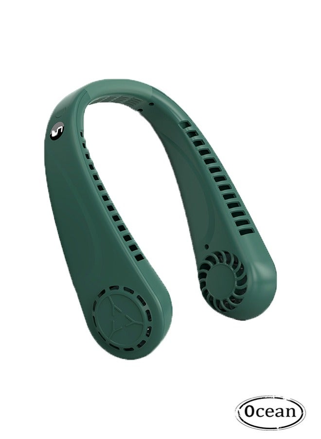 جي أس مروحة رقبة محمولة مع شاشة LED، مروحة رقبة خالية من اليدين، 5 سرعات قابلة للضبط، USB قابلة لإعادة الشحن بطارية شخصية مزودة بمروحة المكتب/السفر/الرياضة/المنزل/الهواء الطلي، أخضر - Image 1