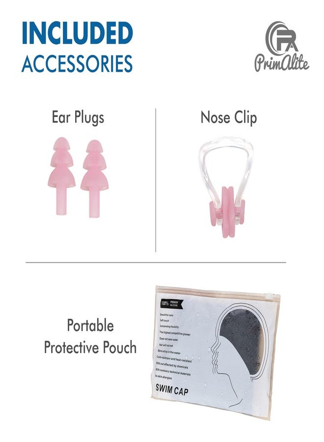 Primalite قبعات سباحة للأطفال من بريمالايت - من عمر 3 إلى 12 سنة، بتصميم سمكة كرتونية مرحة، قبعة سباحة مريحة مقاومة للماء مصنوعة من السيليكون، مناسبة للشعر الطويل والقصير، قابلة للتمدد ومقاومة للماء للأطفال، بنين وبنات - لون وردي - Image 4