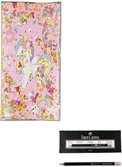Generic HardCover Unicorn A5 Notebook with Glitter, Pink & 12-Pieces Faber Castell Pencils 2112 with Eraser 
