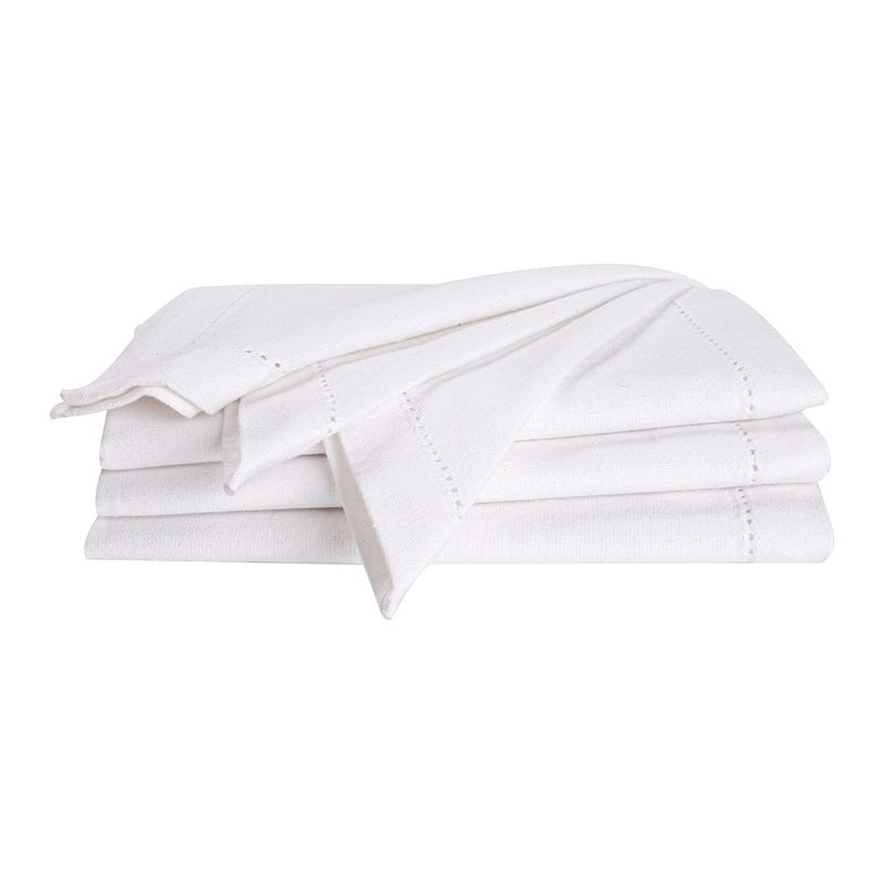 Palisa Cloth Dinner Napkins with Hemstitched Detailing Mitered Corners Set of 4 18x18 Inches White Cotton Reusable Dinner Napkins Perfect for Weddings Everyday Use