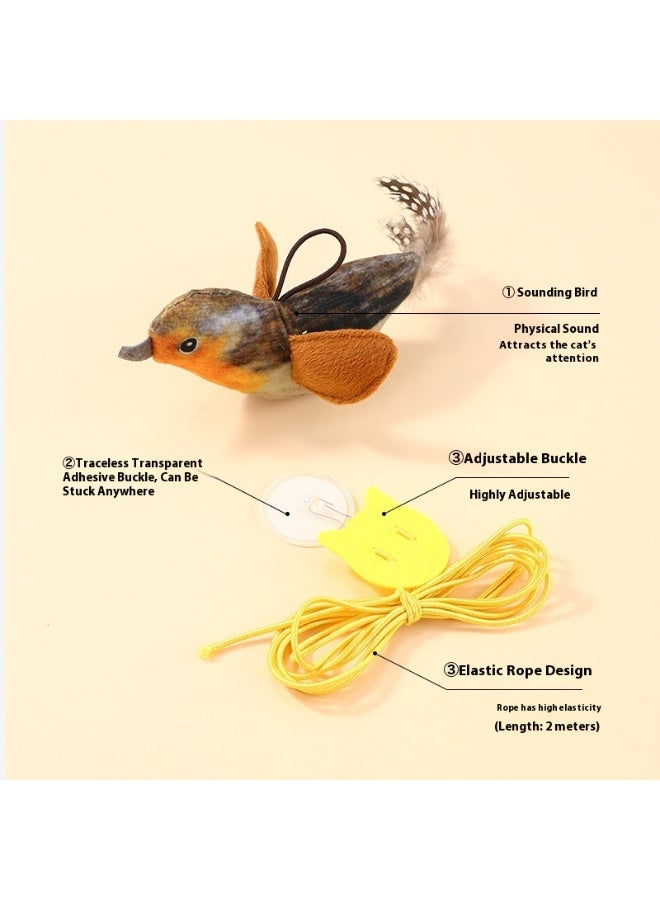 2-Pack Chirping Bird Cat Toys with Catnip – Battery-Free Sound, Feather Teaser, Elastic Pull Ring & Bungee Door Strap, Interactive & Self-Play for Indoor Cats - Image 5