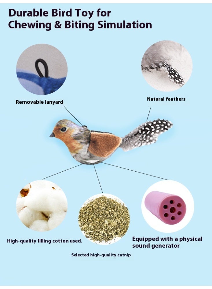 2-Pack Chirping Bird Cat Toys with Catnip – Battery-Free Sound, Feather Teaser, Elastic Pull Ring & Bungee Door Strap, Interactive & Self-Play for Indoor Cats - Image 3