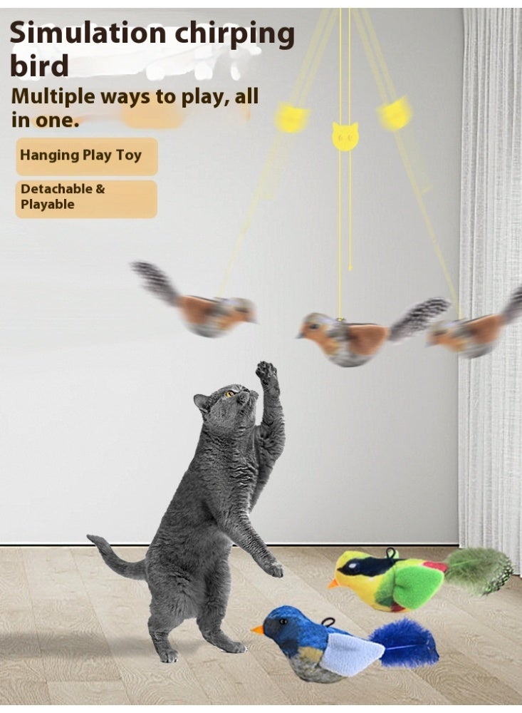 2-Pack Chirping Bird Cat Toys with Catnip – Battery-Free Sound, Feather Teaser, Elastic Pull Ring & Bungee Door Strap, Interactive & Self-Play for Indoor Cats - Image 2