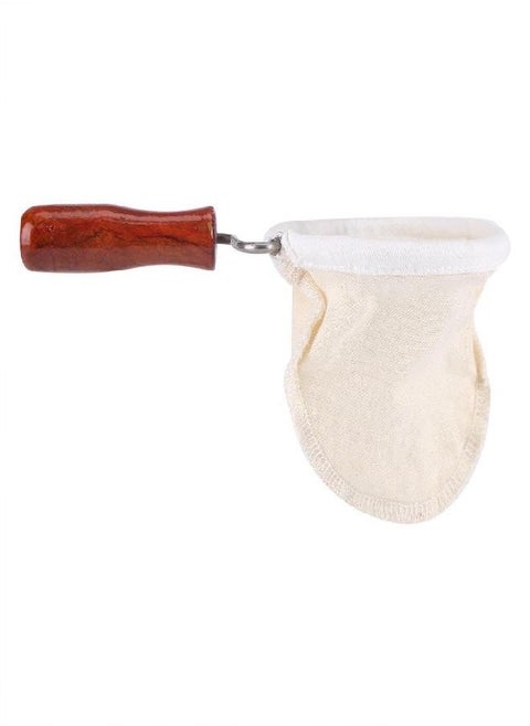 Coffee Cloth Filter Reusable Washable Flannel Cloth Handmade Coffee Filter Strainer with Wooden Handle(L)