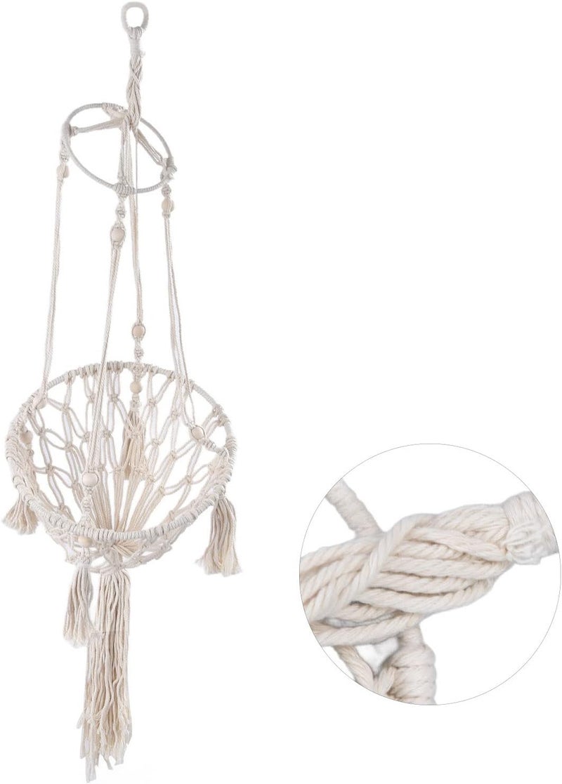 Hand Woven Macrame Cat Hammock, Hanging Cat Bed with Cotton Rope and Beech Frame, Bohemian Style Cat Swing for Indoor Outdoor Use in Home Garden Courtyard - Image 3