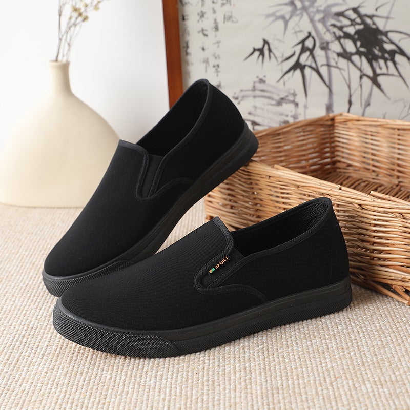 Old Beijing Cloth Shoes Men'S Casual Slip-On Low-Cut Lightweight Breathable Pure Black Work Shoes Canvas Shoes - Image 3