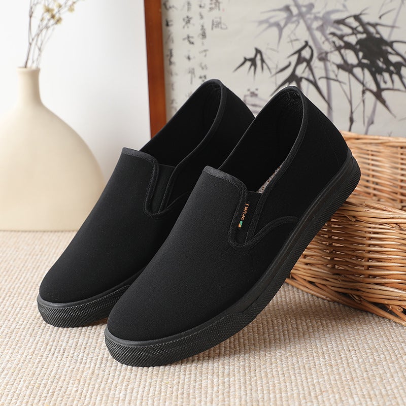 Old Beijing Cloth Shoes Men'S Casual Slip-On Low-Cut Lightweight Breathable Pure Black Work Shoes Canvas Shoes - Image 4