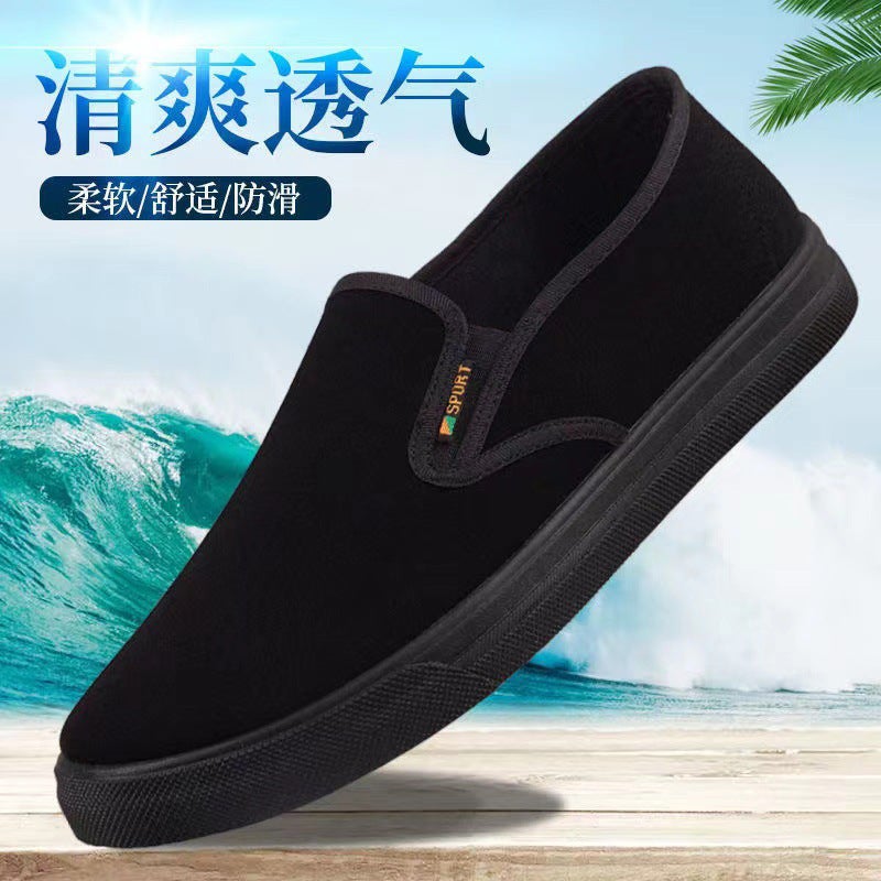 Old Beijing Cloth Shoes Men'S Casual Slip-On Low-Cut Lightweight Breathable Pure Black Work Shoes Canvas Shoes - Image 5