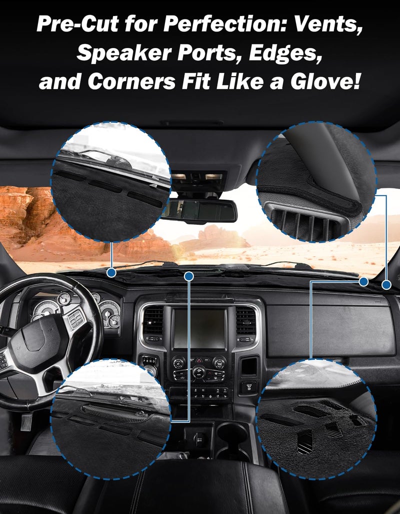 JOYTUTUS Dash Cover Dashboard Cover Mat Compatible with 2010-2018 Ram 1500 2500 3500 & 2019-2024 Ram 1500 Classic Model, Car Interior Dash Covers, Dash Board Cover Dashmat for Car Trucks - Image 3