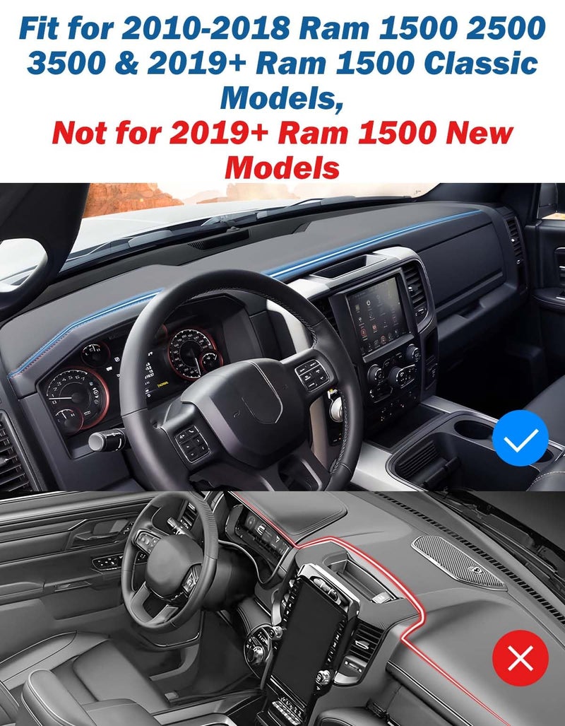 JOYTUTUS Dash Cover Dashboard Cover Mat Compatible with 2010-2018 Ram 1500 2500 3500 & 2019-2024 Ram 1500 Classic Model, Car Interior Dash Covers, Dash Board Cover Dashmat for Car Trucks - Image 2