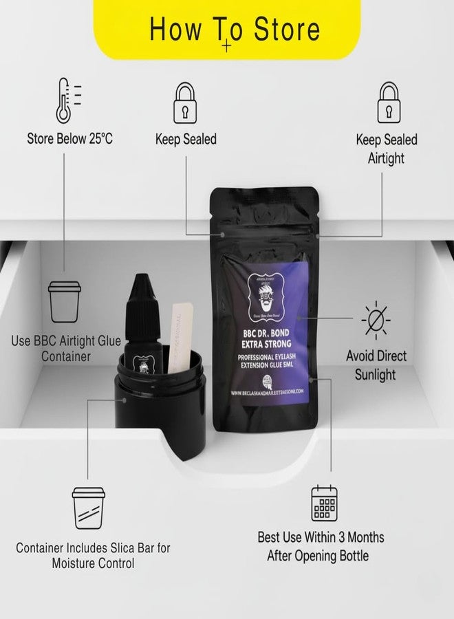 بي بي اس غراء تمديد الرموش من بي بي سي دكتور بوند - سريع الجفاف (ثانية واحدة)، ثبات فائق، مقاوم للماء، لاصق رموش منخفض الأبخرة لفناني الرموش المحترفين - 5 مل أسود - Image 5