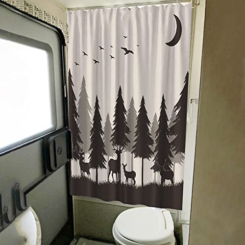 Careyoungs RV Shower Curtains Forest Mountain Happy Camper, Cloth Fabric RV Bathroom Decor Curtain Sets with Hooks 47WX64H Inches (Grey Black) - Image 2