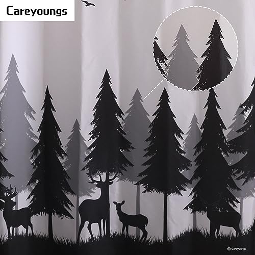 Careyoungs RV Shower Curtains Forest Mountain Happy Camper, Cloth Fabric RV Bathroom Decor Curtain Sets with Hooks 47WX64H Inches (Grey Black) - Image 4