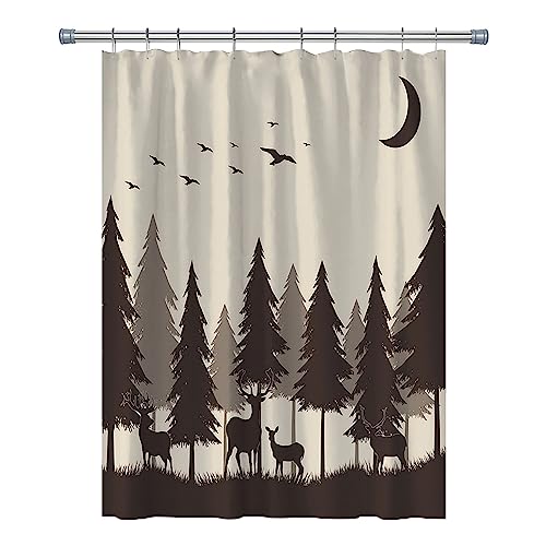 Careyoungs RV Shower Curtains Forest Mountain Happy Camper, Cloth Fabric RV Bathroom Decor Curtain Sets with Hooks 47WX64H Inches (Grey Black) - Image 1