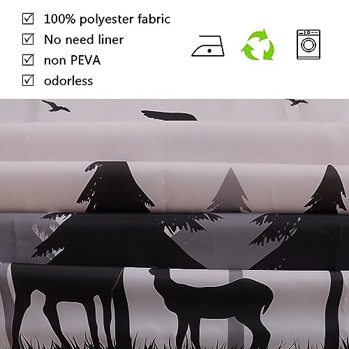 Careyoungs RV Shower Curtains Forest Mountain Happy Camper, Cloth Fabric RV Bathroom Decor Curtain Sets with Hooks 47WX64H Inches (Grey Black) - Image 5