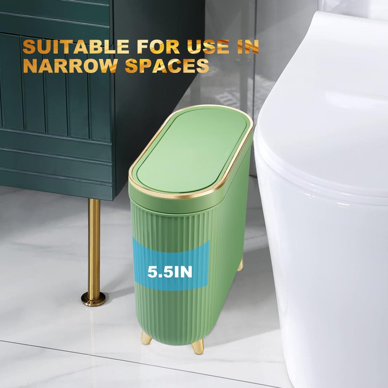Supteron Bathroom Trash Can with Lid 3.2 Gallon Narrow Trash Can Small Plastic Trash Bin 12 Liter with Press Type Lid for Bedroom Bathroom, Mint Green - Image 4