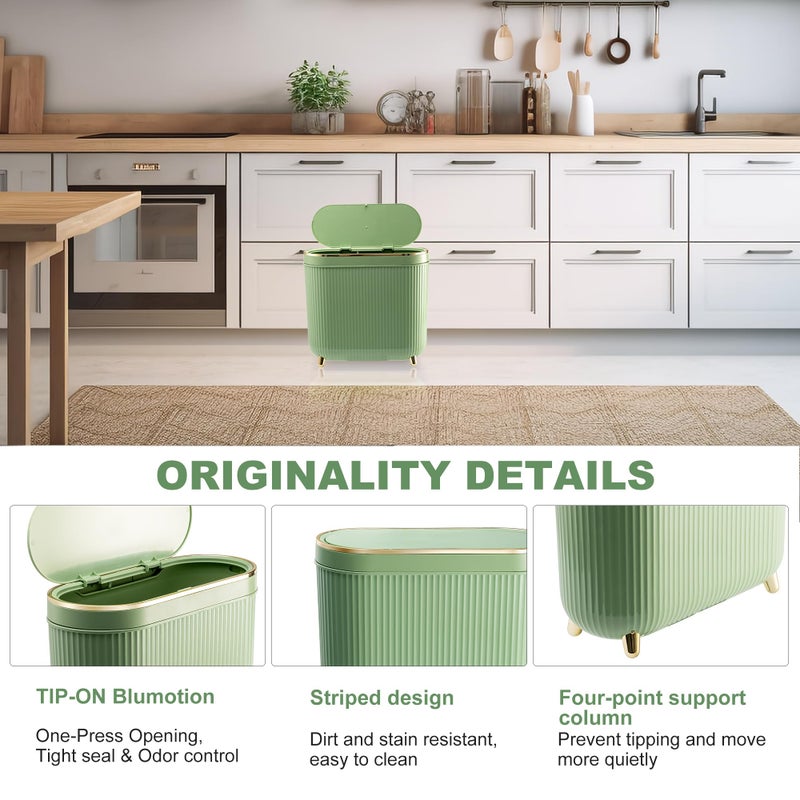 Supteron Bathroom Trash Can with Lid 3.2 Gallon Narrow Trash Can Small Plastic Trash Bin 12 Liter with Press Type Lid for Bedroom Bathroom, Mint Green - Image 3