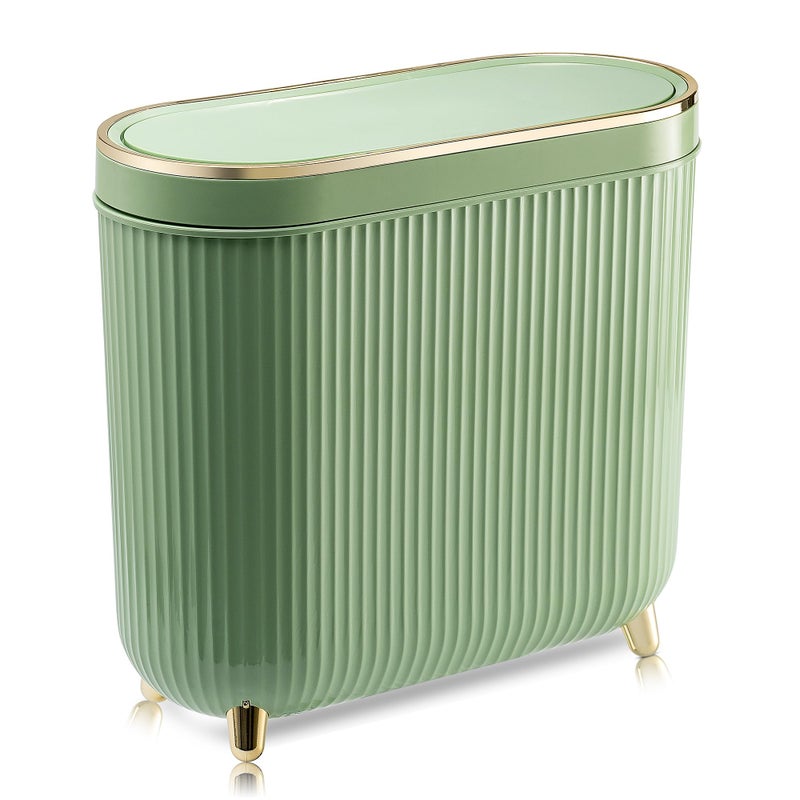 Supteron Bathroom Trash Can with Lid 3.2 Gallon Narrow Trash Can Small Plastic Trash Bin 12 Liter with Press Type Lid for Bedroom Bathroom, Mint Green - Image 1