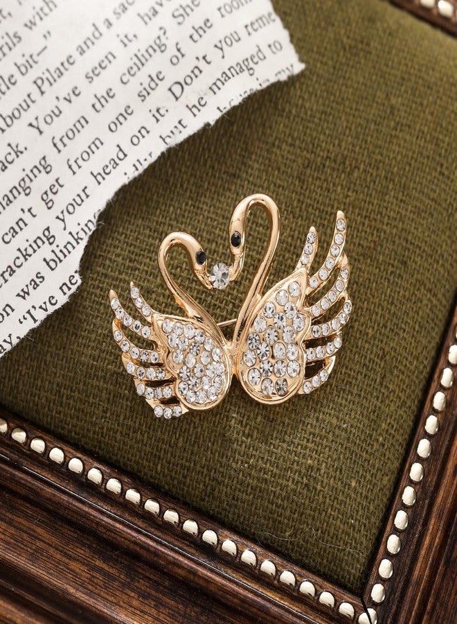 Shejuety Fashion Animal brooch, Zircon Double Swan brooch, sweater jacket, cardigan pin accessories designed specifically for fashionable women, suitable for holiday jewelry gifts (golden) - Image 3