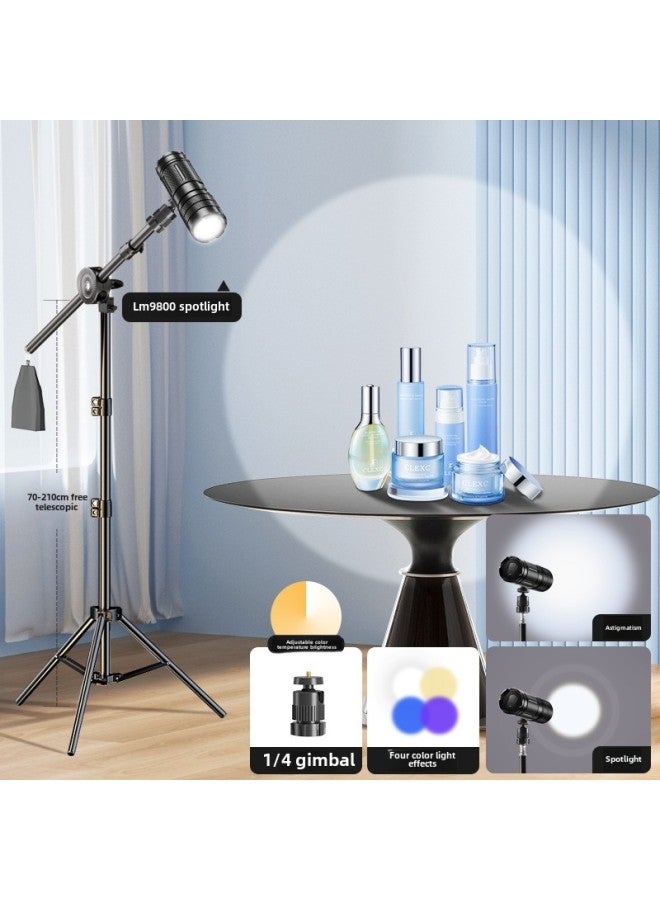 Special Hair Lamp In The Live Broadcast Room Live Overhead Atmosphere Spotlight Gods Girl Hair Lamp Contour Fill Light-Specifications:LM9800 Charging Three-color Adjustable Focus (4-color Light Effect) 2m Floor Dome Lamp Bracket  - Image 1