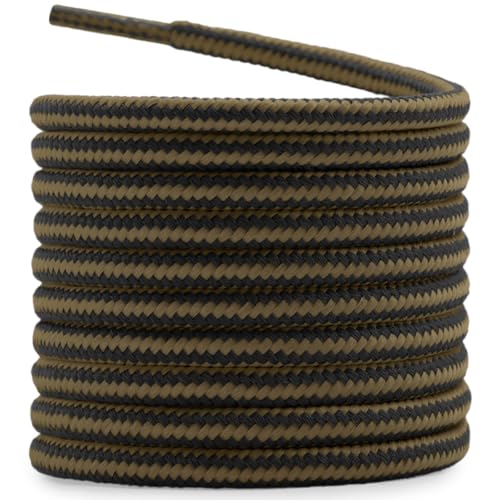 DELELE 2 Pair Round Boot Laces Outdoor Hiking Walking Shoelaces Light Brown Black Striped Shoe Lace Work Shoe Strings 59 inch - Image 1