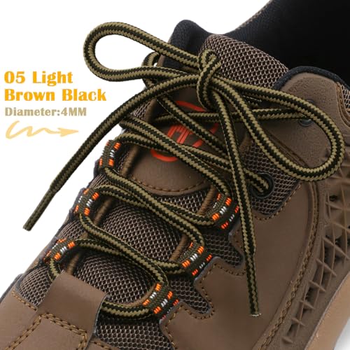 DELELE 2 Pair Round Boot Laces Outdoor Hiking Walking Shoelaces Light Brown Black Striped Shoe Lace Work Shoe Strings 59 inch - Image 2