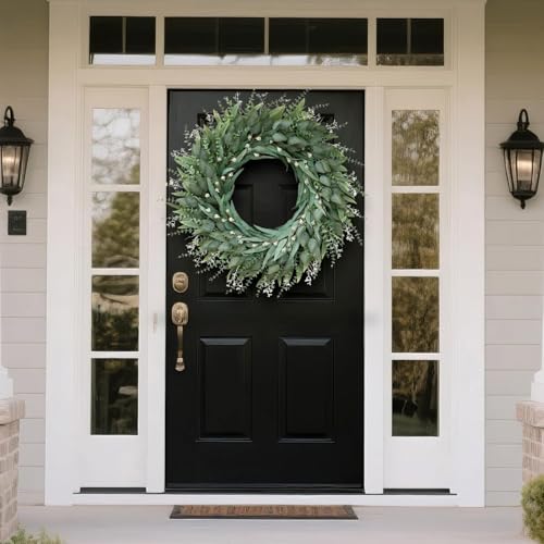 YXZZWL 32" Eucalyptus Wreath for Front Door - Large Artificial Greenery Outdoor Wreath for Porch, Window,Farmhouse,Home,Holiday,Hanging Decor- Spring, Summer, Fall, All Seasons (Green) - Image 3