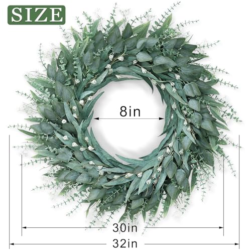 YXZZWL 32" Eucalyptus Wreath for Front Door - Large Artificial Greenery Outdoor Wreath for Porch, Window,Farmhouse,Home,Holiday,Hanging Decor- Spring, Summer, Fall, All Seasons (Green) - Image 2