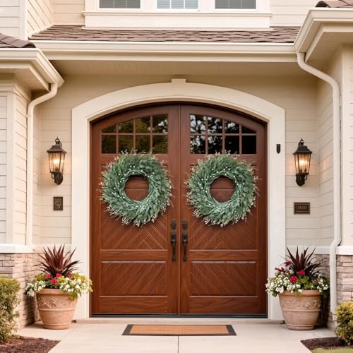 YXZZWL 32" Eucalyptus Wreath for Front Door - Large Artificial Greenery Outdoor Wreath for Porch, Window,Farmhouse,Home,Holiday,Hanging Decor- Spring, Summer, Fall, All Seasons (Green) - Image 4