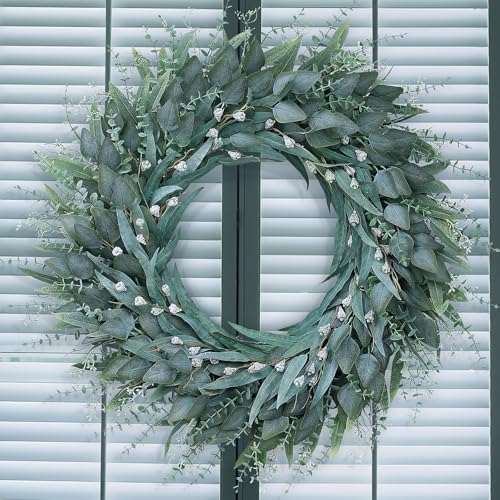 YXZZWL 32" Eucalyptus Wreath for Front Door - Large Artificial Greenery Outdoor Wreath for Porch, Window,Farmhouse,Home,Holiday,Hanging Decor- Spring, Summer, Fall, All Seasons (Green) - Image 1