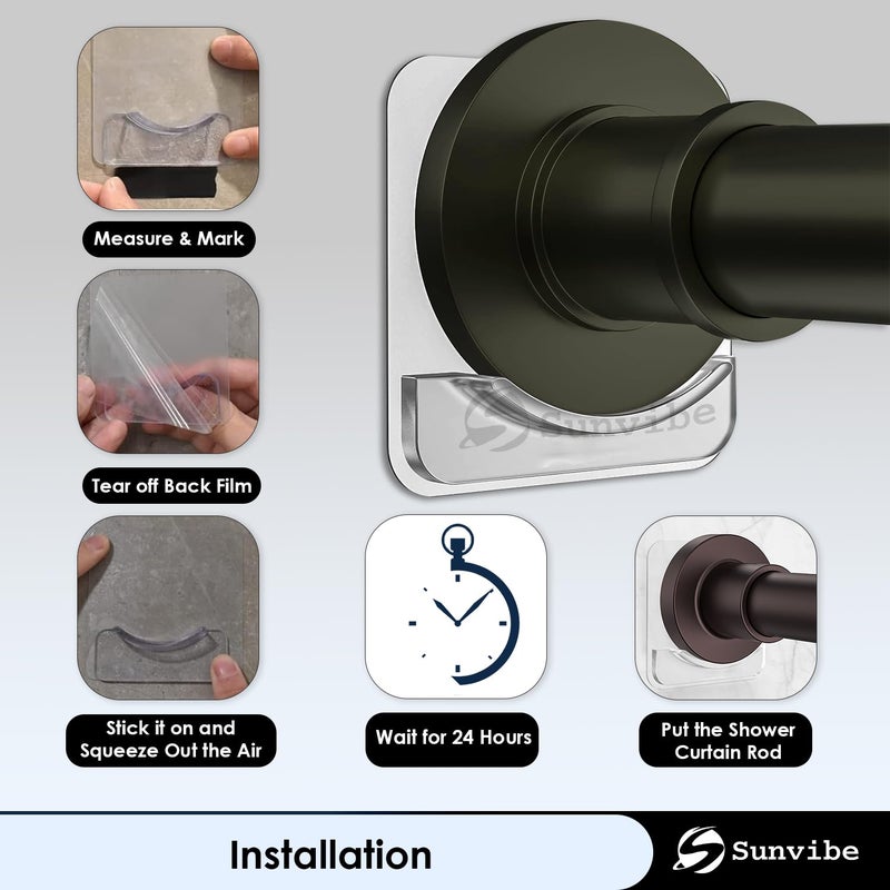 SUNVIBE ® 2Pieces Self Adhesive Shower Curtain Rod Holder No Drilling Transparent Wall Mount Holder for Curtain Rod (Rod Not Included) - Image 4
