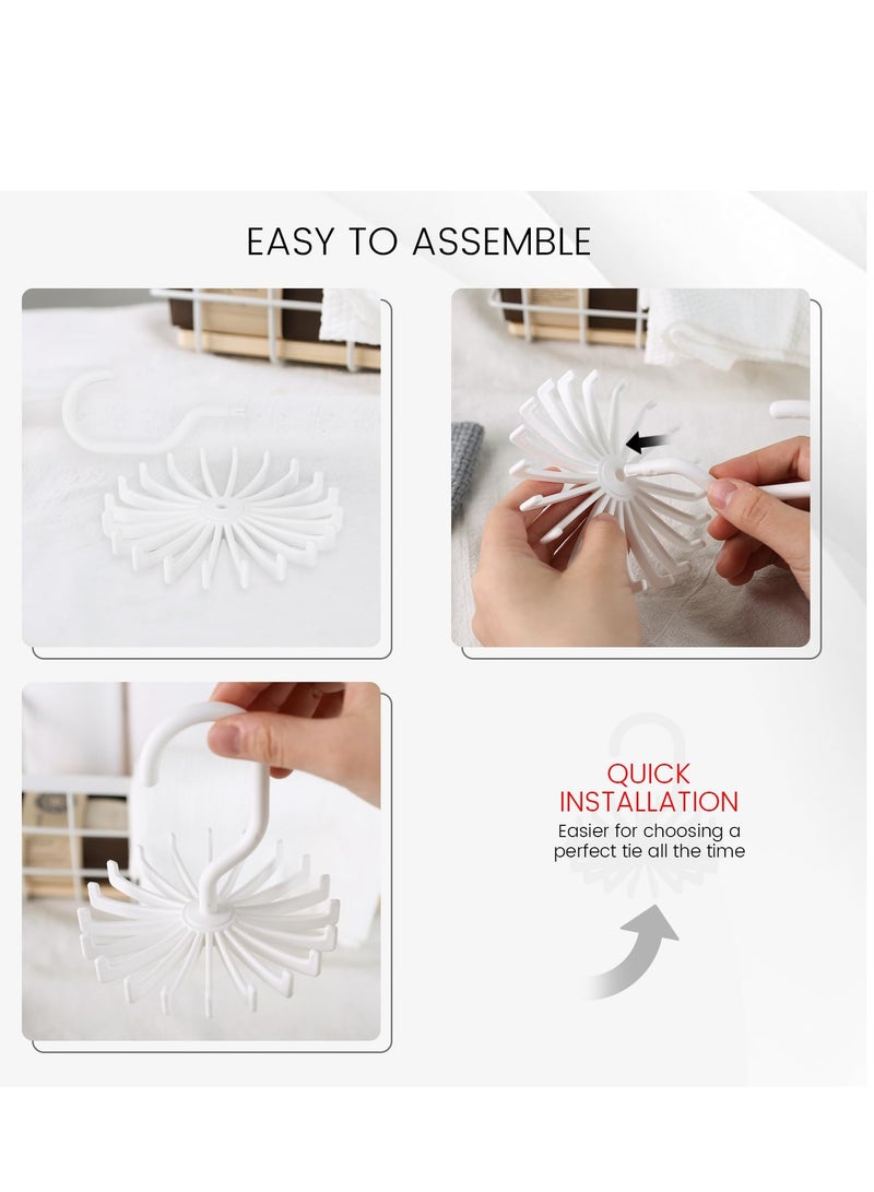 Excefore 4PCS Adjustable Twirl Tie Racks, 360 Degree Rotating Scarf Hanger Hanging Holder Storage Hook for Belt Bra Tank Top Tie Scarf White - Image 3