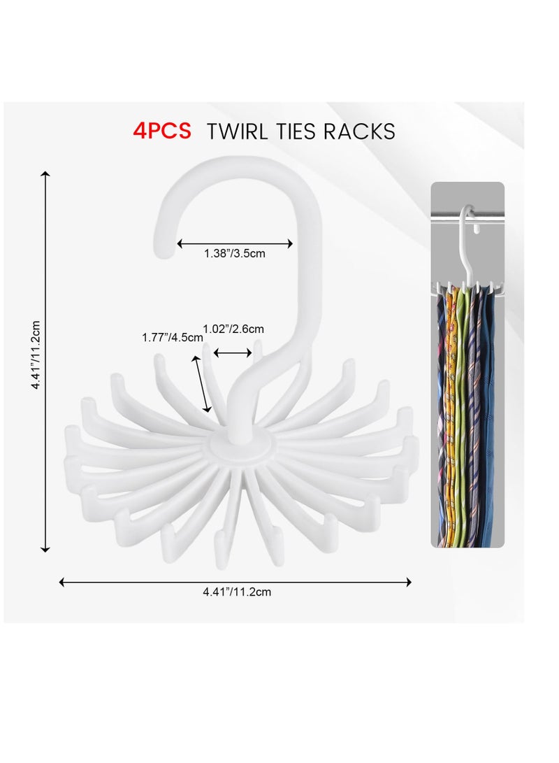 Excefore 4PCS Adjustable Twirl Tie Racks, 360 Degree Rotating Scarf Hanger Hanging Holder Storage Hook for Belt Bra Tank Top Tie Scarf White - Image 2