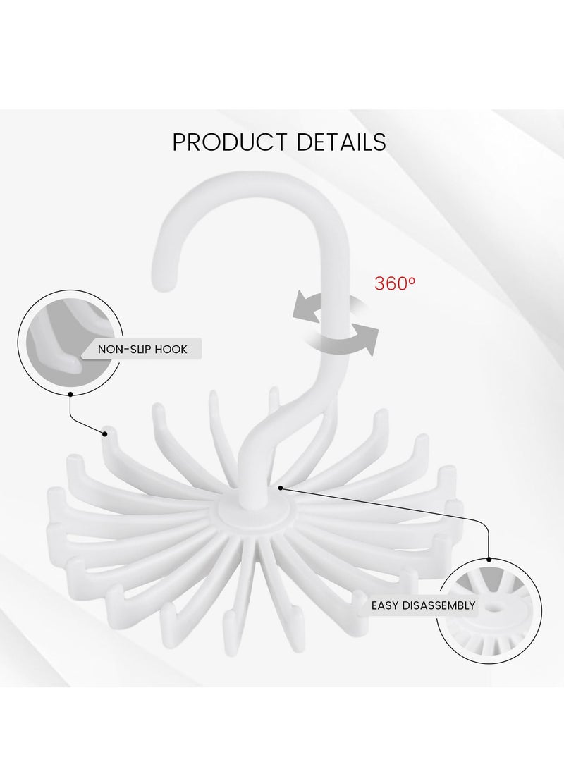 Excefore 4PCS Adjustable Twirl Tie Racks, 360 Degree Rotating Scarf Hanger Hanging Holder Storage Hook for Belt Bra Tank Top Tie Scarf White - Image 5