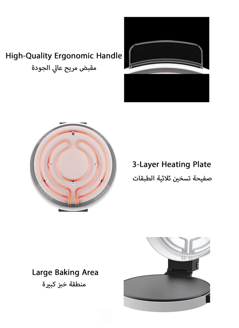 TELANPU Electric Arabic Bread Roti Tortilla and Pizza Maker, Non-Stick Baking Plate for Pizzas, Pancakes, Quesadillas, Omelets, Fast Heating with Indicator Light (White)  - Image 2